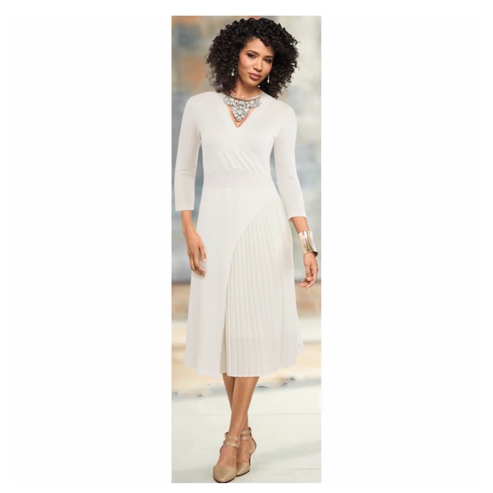 NWOT Ashro Effie A-Line Sweater Dress with‎ Pleats – Ivory – 1X